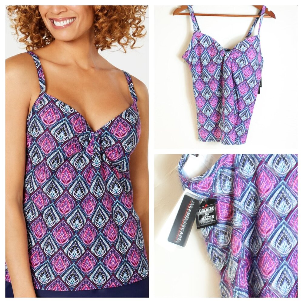 Island Escape Underwire Tankini swim Top Floral Blue Pink Sz 8 NWT